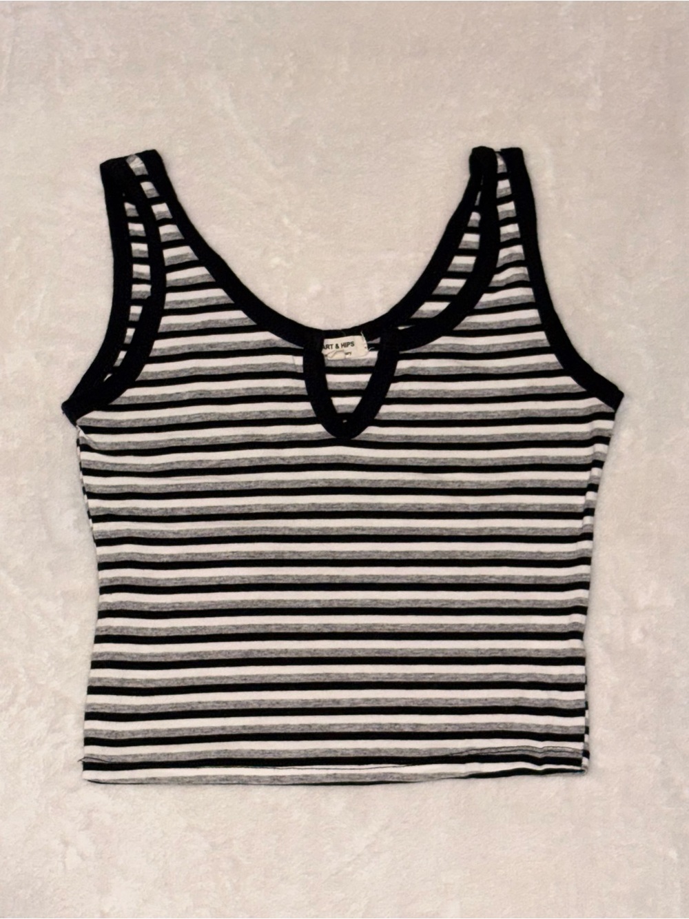 Heart & Hips Black and White Striped Keyhole Tank